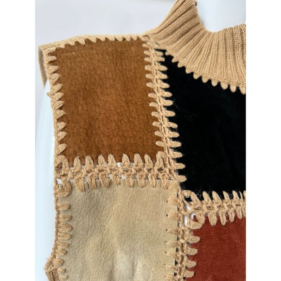 Vintage Designers Studio 90s Patchwork Sleeveless Vest With Zipper & Crochet Det - Picture 6 of 16